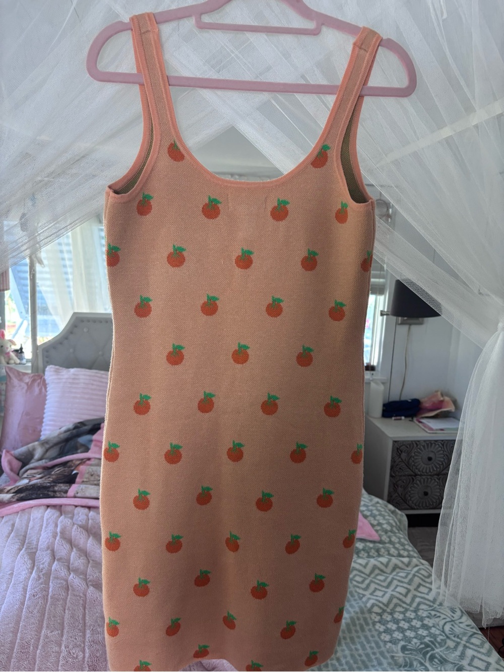 Peach Print Knit Tank Dress - Peach - Picture 4 of 9